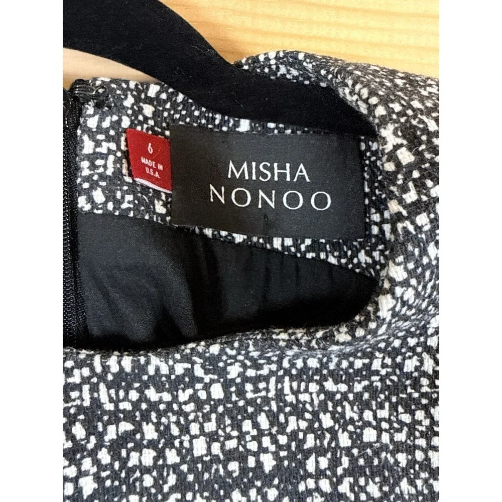 MISHA NONOO Crew Neck Mini Tweed Middle Cut Out Women's 6 Black & White